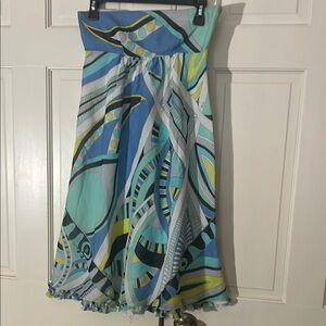 Emilio Pucci Abstract Patterned Blue and Green Midi Skirt